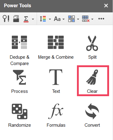 Selectați opțiunea Clear din bara laterală Power Tools
