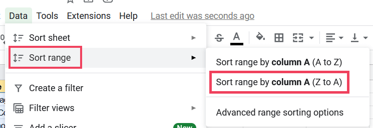 Select the Sort range by column A Option