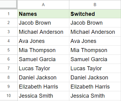 Copy and paste names to the new column