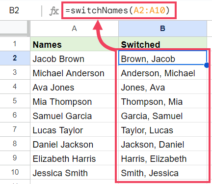 First and last names were swiped using an Apps Script function