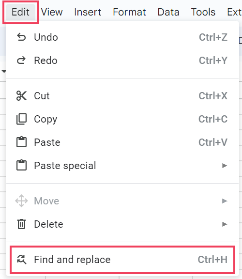 Select the Find and replace option