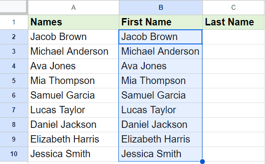 Select the names in newly created column