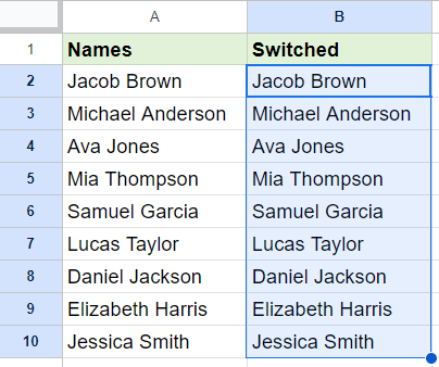 Select the names in the range you want to Switch